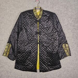 Joan Iris Womens Black Quilted Frog Closure Asian Chinoiserie Jacket Sz 14 READ‎